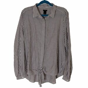 Ann Taylor Factory Striped Button-Up Shirt with Tie Front XL NWT